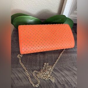 Orange Studded Chain Clutch